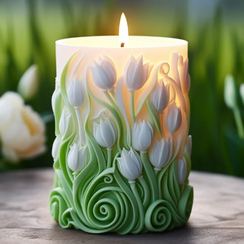 Flower Pillar Candle Silicone Mold, DIY Flower, Cameo, Cylinder, Plaster Mould, 3D Wedding Accompaniment, Fragrance Mould