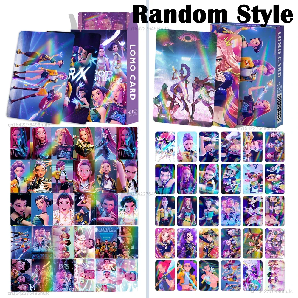 30pcs/set Kpop Demon Hunters Laser Card for Boys Girls Anime Collectible Cards Fashion LOMO Small Cards for Fans Birthday Gifts