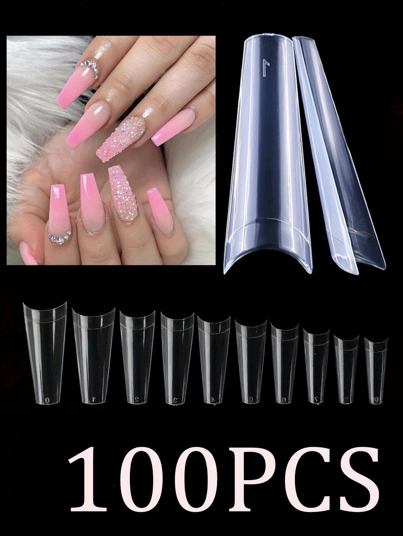 120 Stück Lange Transparente Sargnagelspitzen für Acrylnägel, Nagelstudios und DIY-Nagelkunst, Halbfertiges Produkt mit Klebstoff – Detail 19