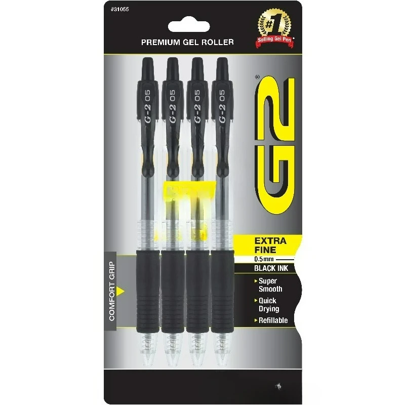

Premium Retractable Gel Ink Pens, Extra Fine Point, Black Ink, 4 Count