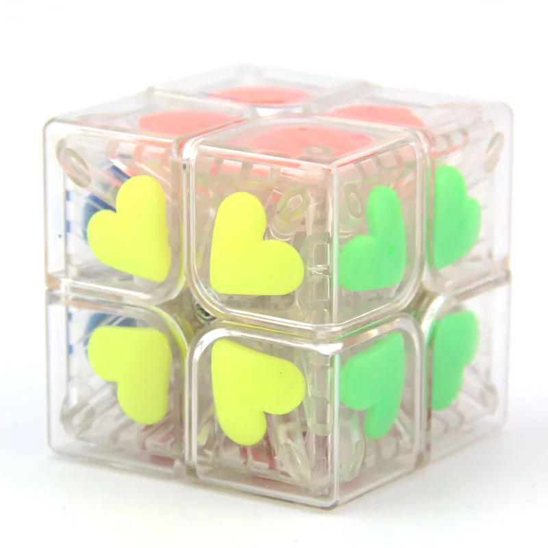 Fangshi Shishuang-Cubo mágico de amor, Base transparente, velocidad del corazón, 2x2x2, Cubo mágico, juguetes educativos de colección