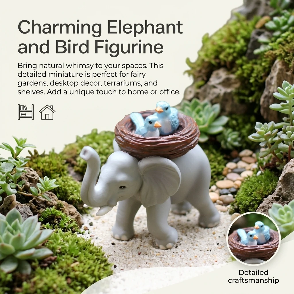 Resin Elephant And Bluebird-Figurine Outdoor Courtyard Decoration Durable Waterproof UV Resistant