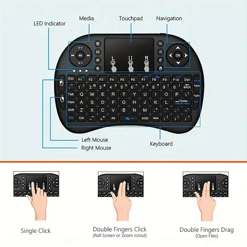 Mini teclado inalámbrico i8 2,4G versión en inglés Control remoto inalámbrico Bluetooth Air Mouse con panel táctil para Android TV Box PC
