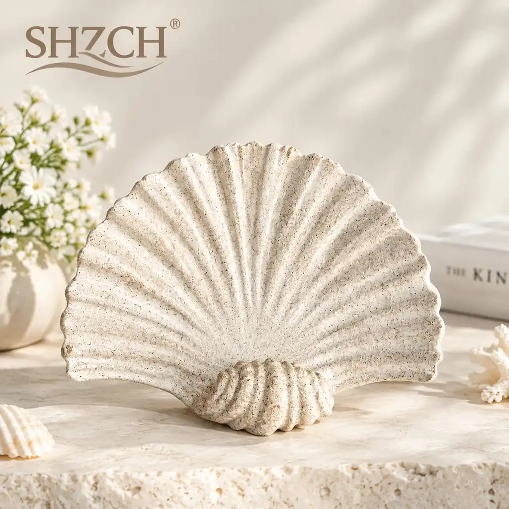 Natural Seashell & Sandstone Candle Holder Handcrafted Coastal Decor with Starfish & Coral Beach Style Centerpiece for, Mantel