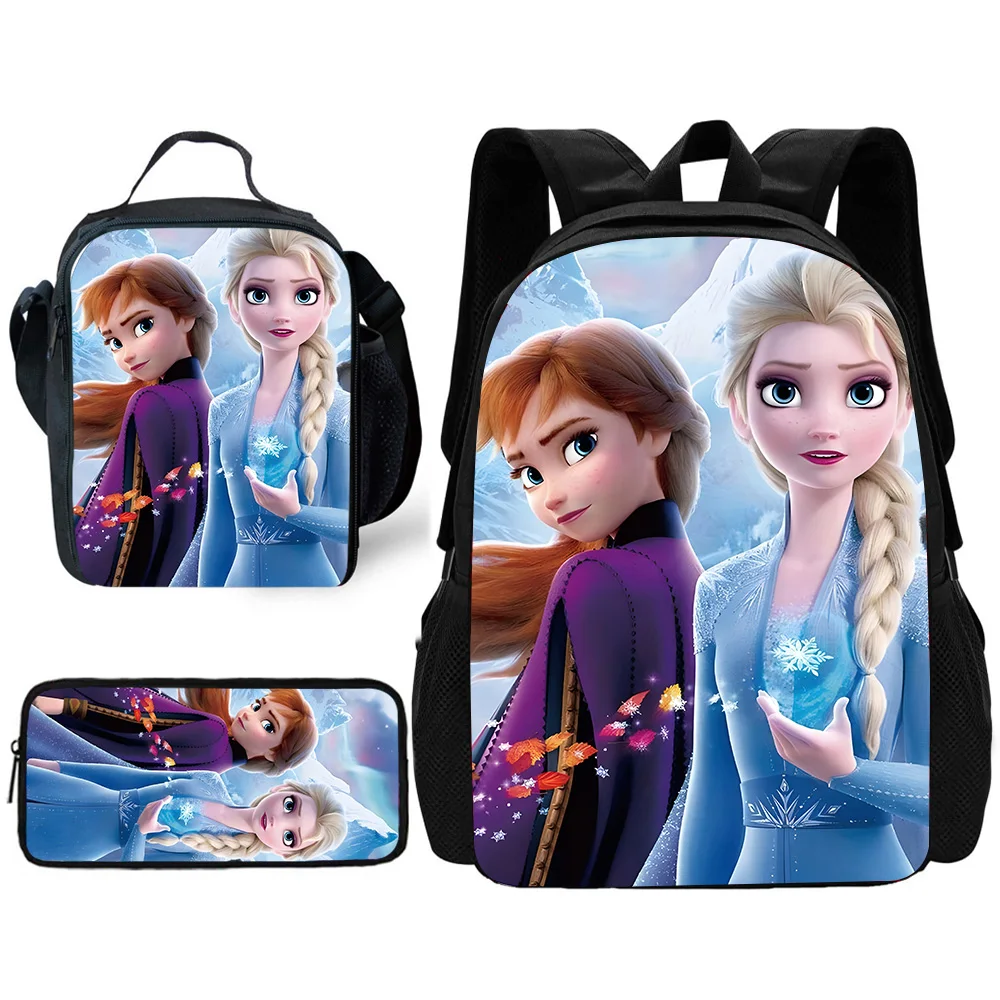 3 stücke Set Anime gefroren Prinzessin Elsa Kind Schul rucksack mit Lunch-Taschen, Bleistift-Taschen, Schult aschen für Jungen Mädchen beste Geschenk