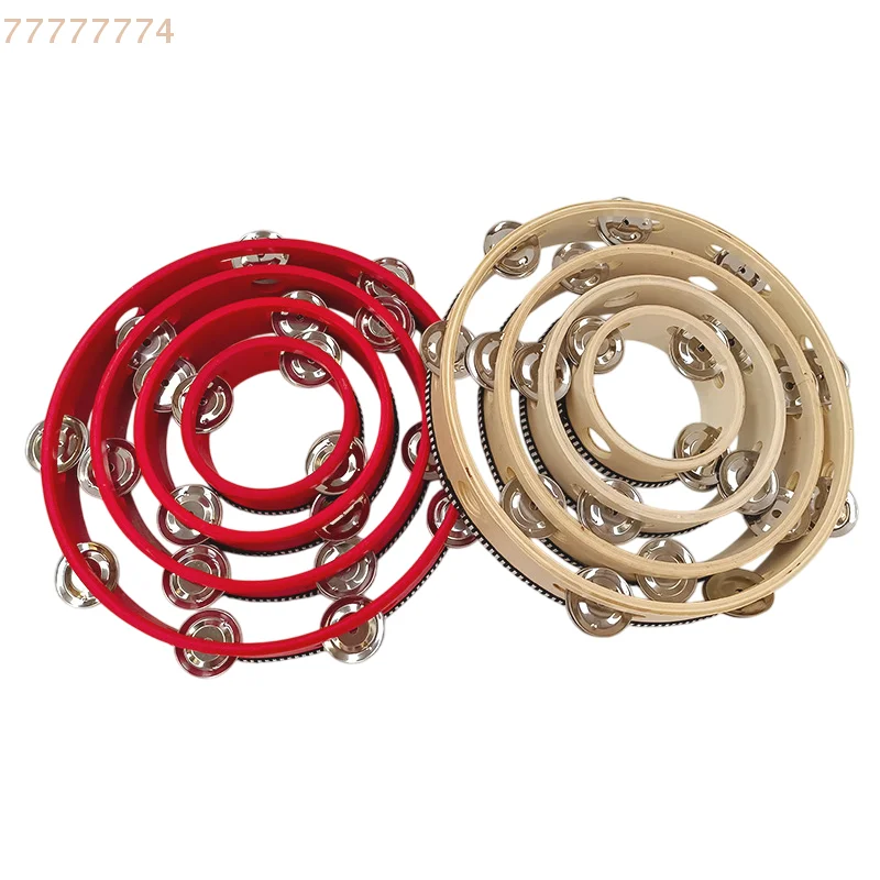 4/6/8/10-Inch Musical Educational Percussion Instrument for Concert Church PA1PC Wooden Tambourine Beige Rim with Metal Jingles