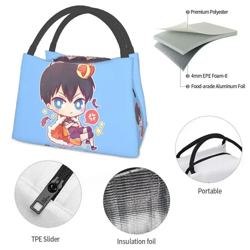 Haikuu Tobio Kageyama 휴대용 도시락 상자 여성 누출 방지 일본 배구 애니메이션 만화 열 쿨러 식품 절연 점심 가방