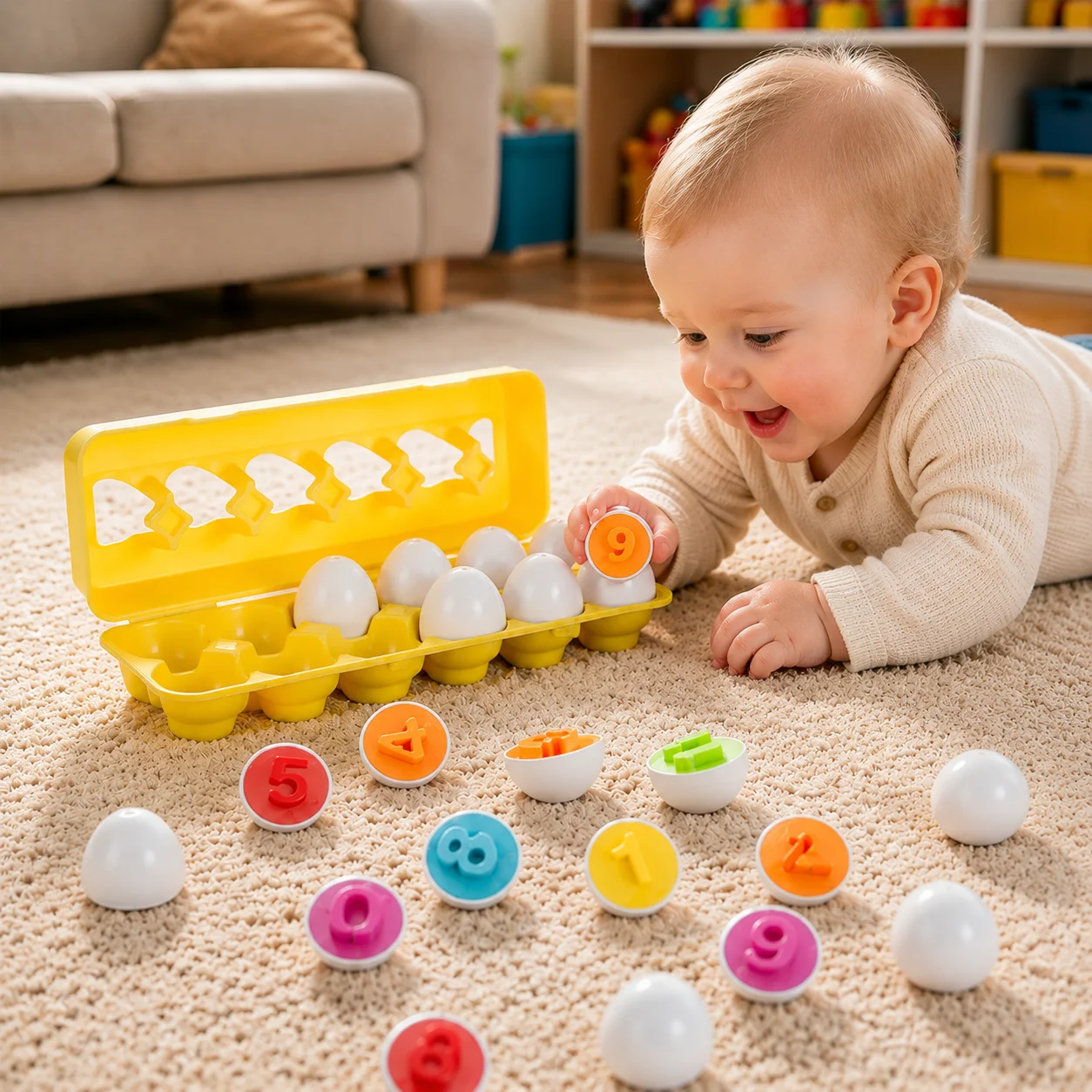 6/12PCS Color Shape Matching Toys Simulated Egg with Storage Box Geometric Sorting Game Early Learning Educational Toy for Kids