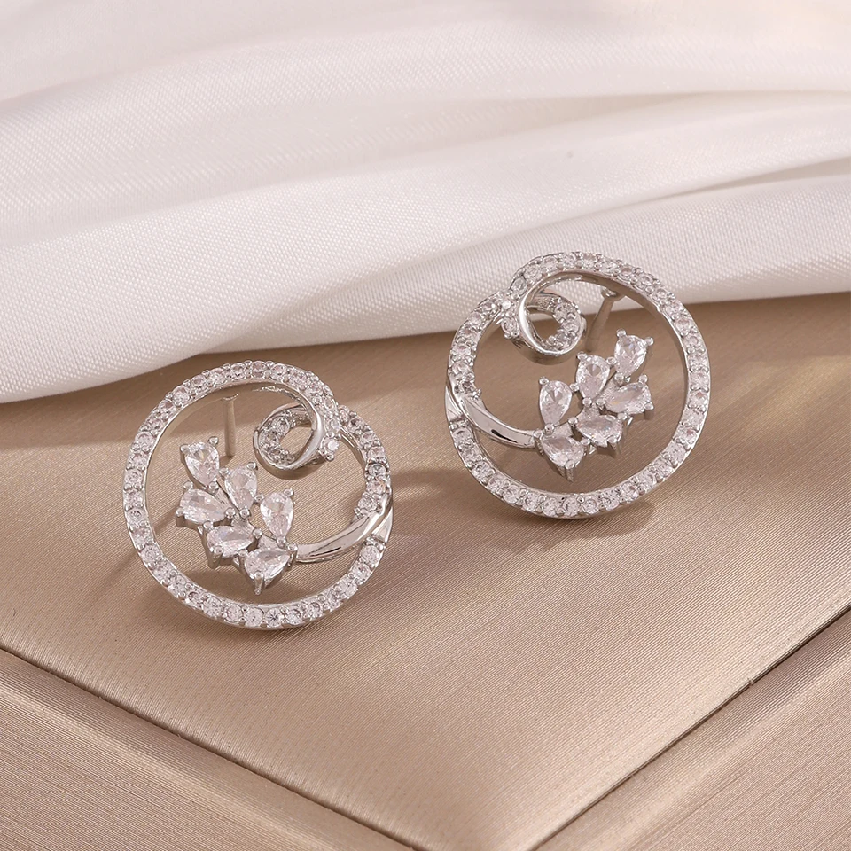 ZAKOL Zirconia Flower Leaf Pendant Necklace Earrings Set