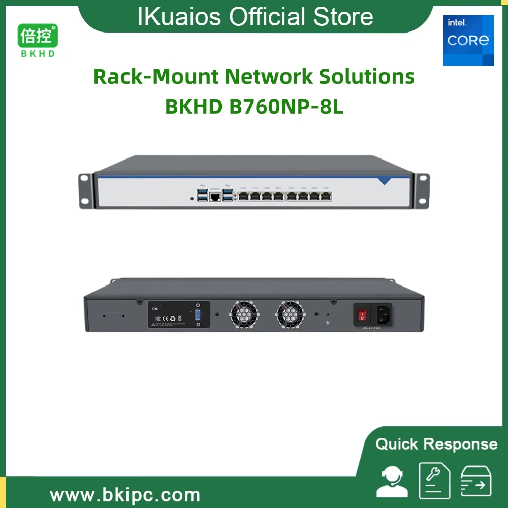 

IKuaiOS 1U Rackmount Network Appliance LGA1700 12th-14th Gen CPU 8xIntel i226 2.5G Ethernet for Server Firewall Router B760 8L