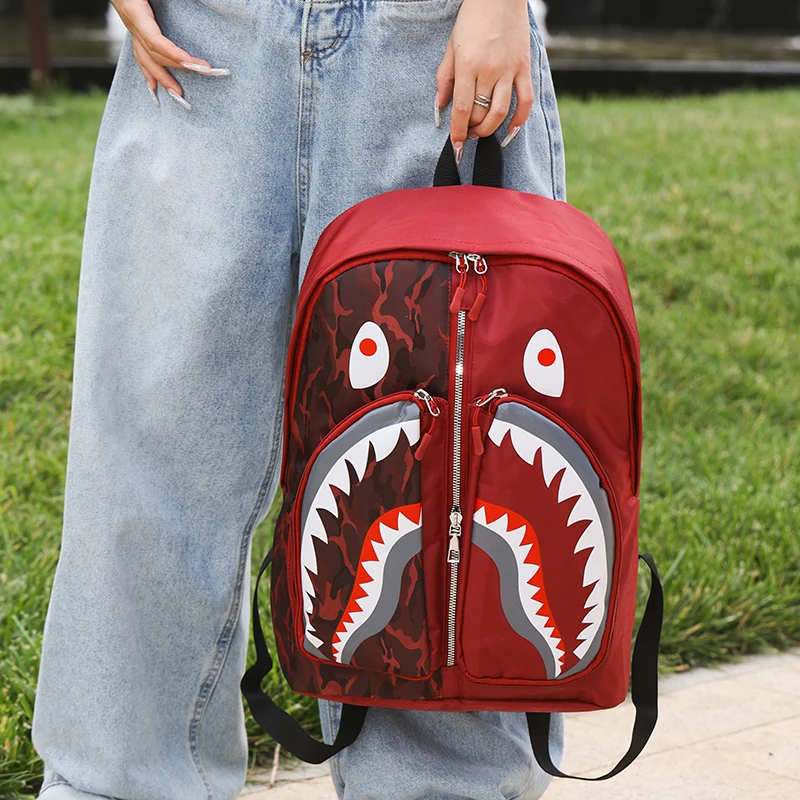 New camouflage backpack Shark backpack trend couple bags to match students children backpack