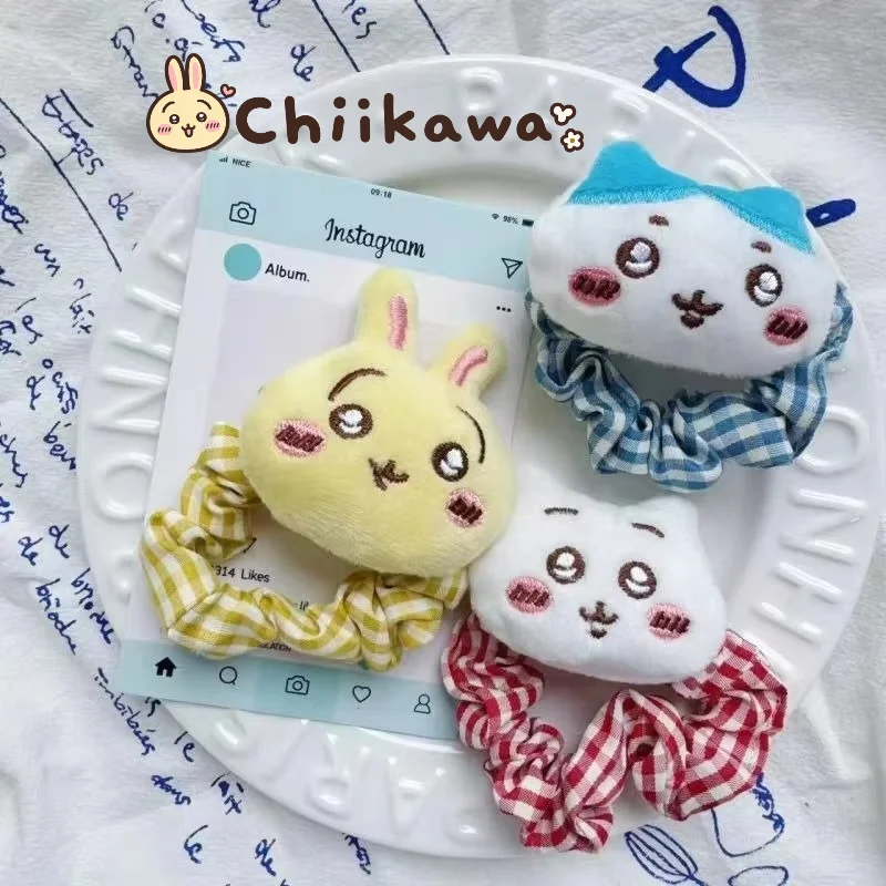 Usagi Chiikawa Plaid Hair Tie Plush Hair Rope Soft Comfortable Scrunchie Cartoon Hot Kawaii Girls Gift Accessories 2027 New