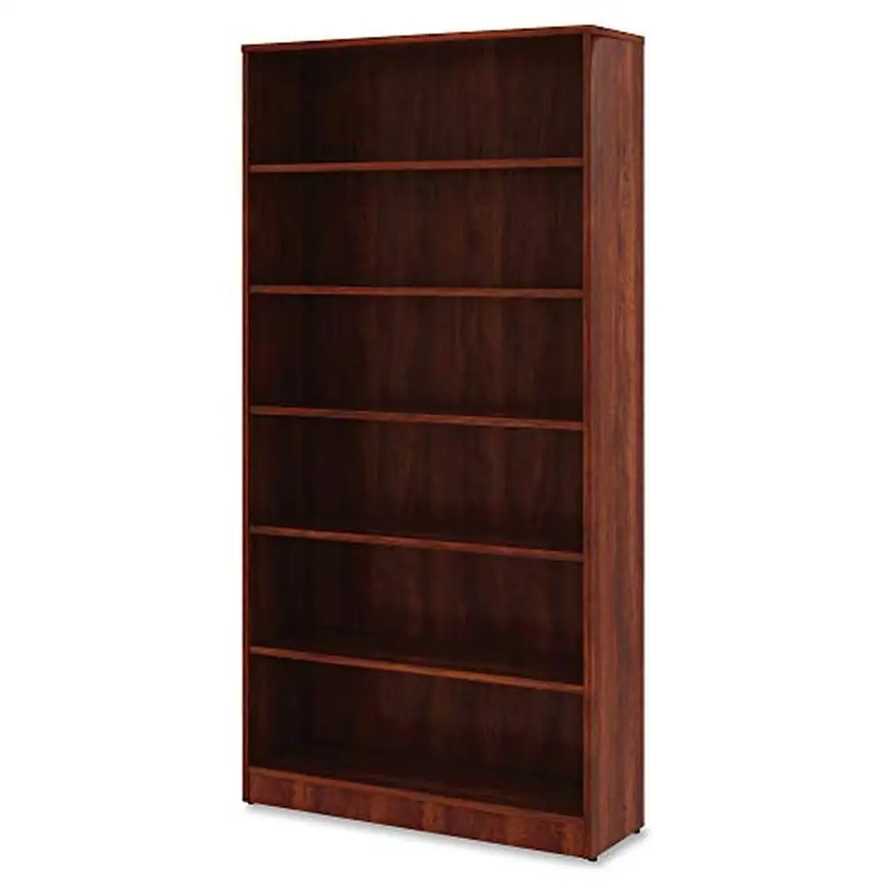 6-Shelf Cherry Laminate Bookcase with Adjustable Feet Square Corner Sturdy Barrister Shelf Office 36"W x 73"H Classic Design