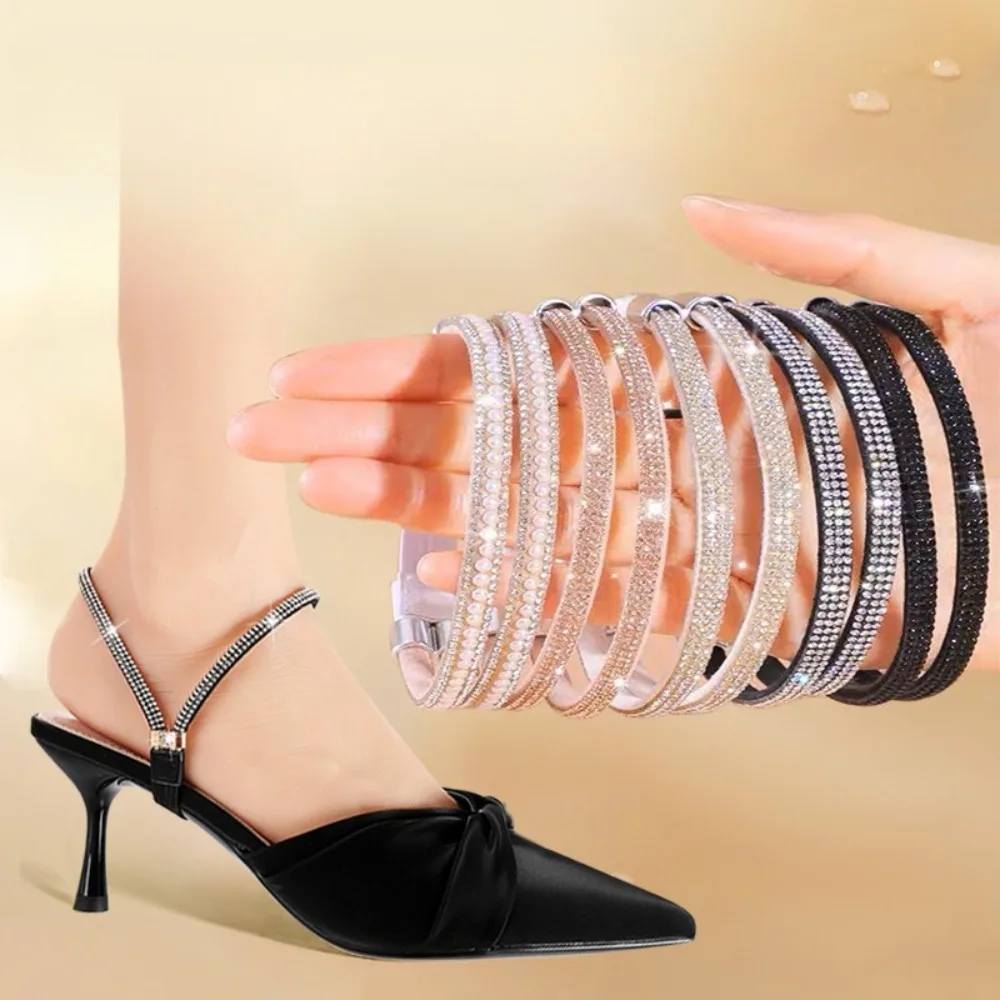 Zapatos de tacón alto, banda antisuelta para mujer, cordones de diamantes, correas de talón anticaída, cinturón, cinturones de fijación elásticos con diamantes de imitación