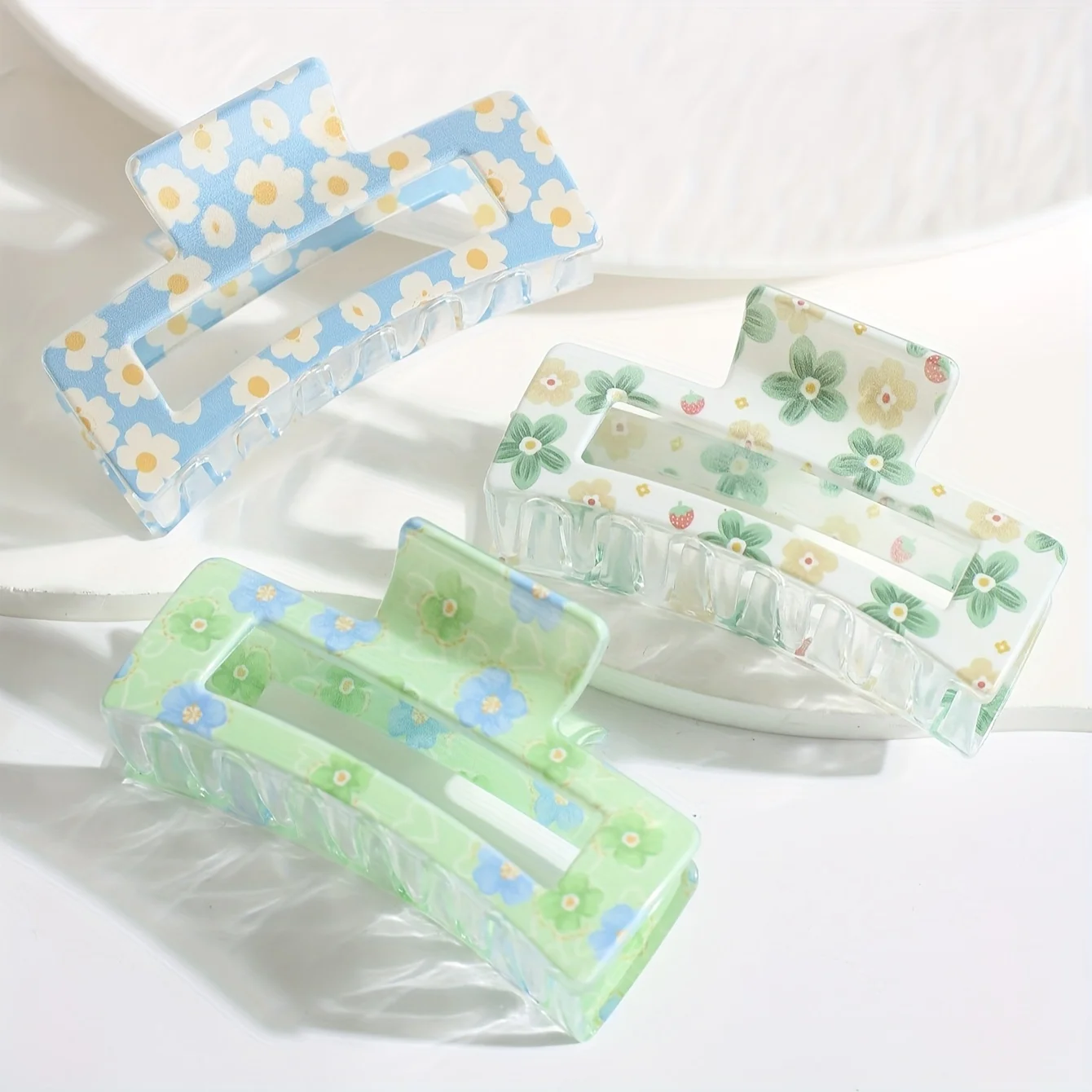 

6pcs Floral Print Hair Claws Large Plastic Hair Clips Colorful Hair Accessories with Elegant Minimalist Design Cute Hair Claws