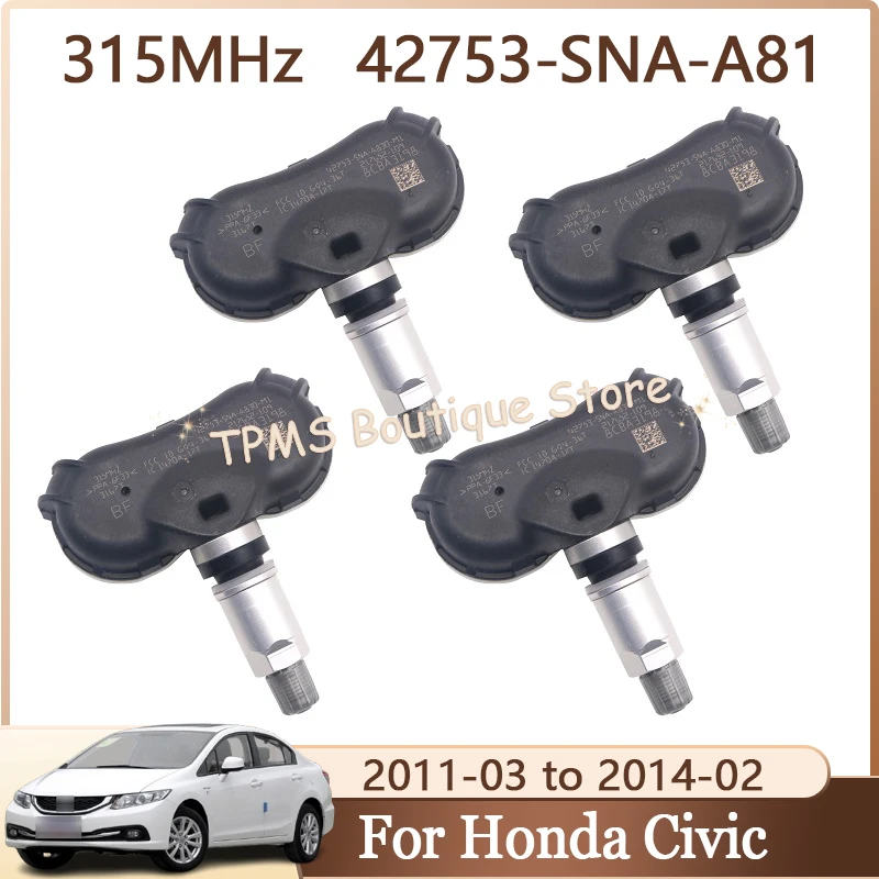 4pcs TPMS Sensors 315MHz 42753-SNA-A81 Replacement For Honda Civic CR-Z Element Fit Insight Odyssey Tire Pressure Monitor System