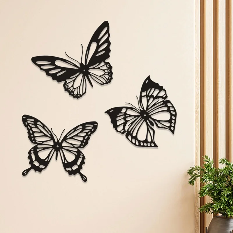 Metal Butterfly Shape Wall Decor Hollow Out Butterfly Iron Art Ornaments Animal Wall Hanging Bedroom Living Room Home Decoration