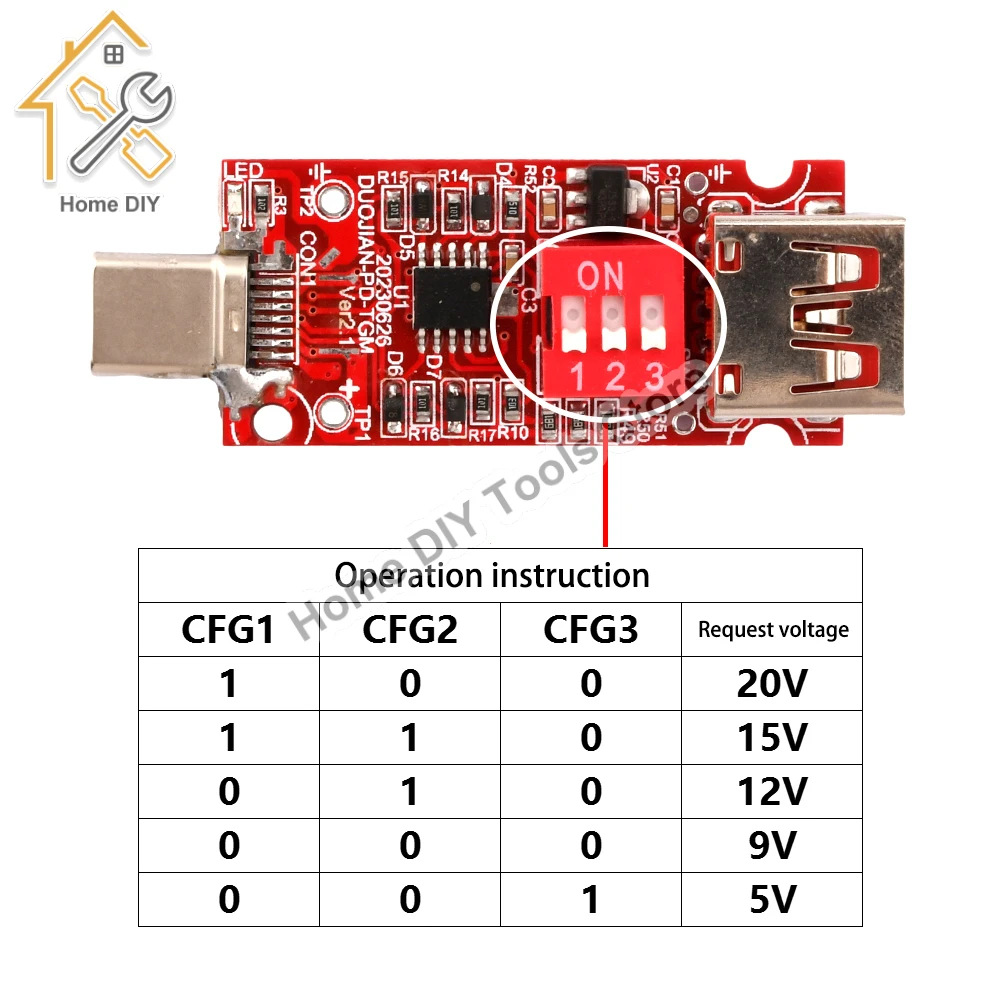 Type-C USB PD/QC Fast Charge Decoy Trigger Support 5V 9V 12V 15V 20V Fixed Voltage Output For Phone Solar Fast Quick Charger