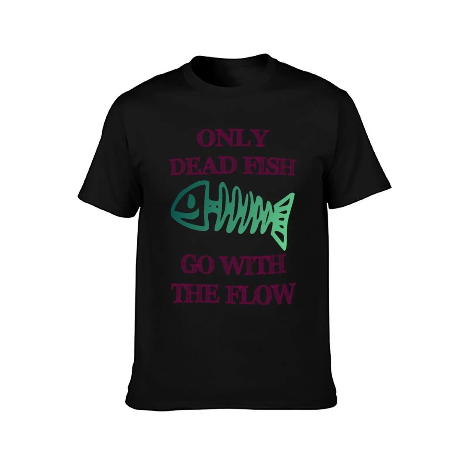 Only Dead Fish Go with the Flow T-Shirt Summer Casual Cotton Tee Oversized Streetwear Tops Vintage Graphic Print 100% Cotton