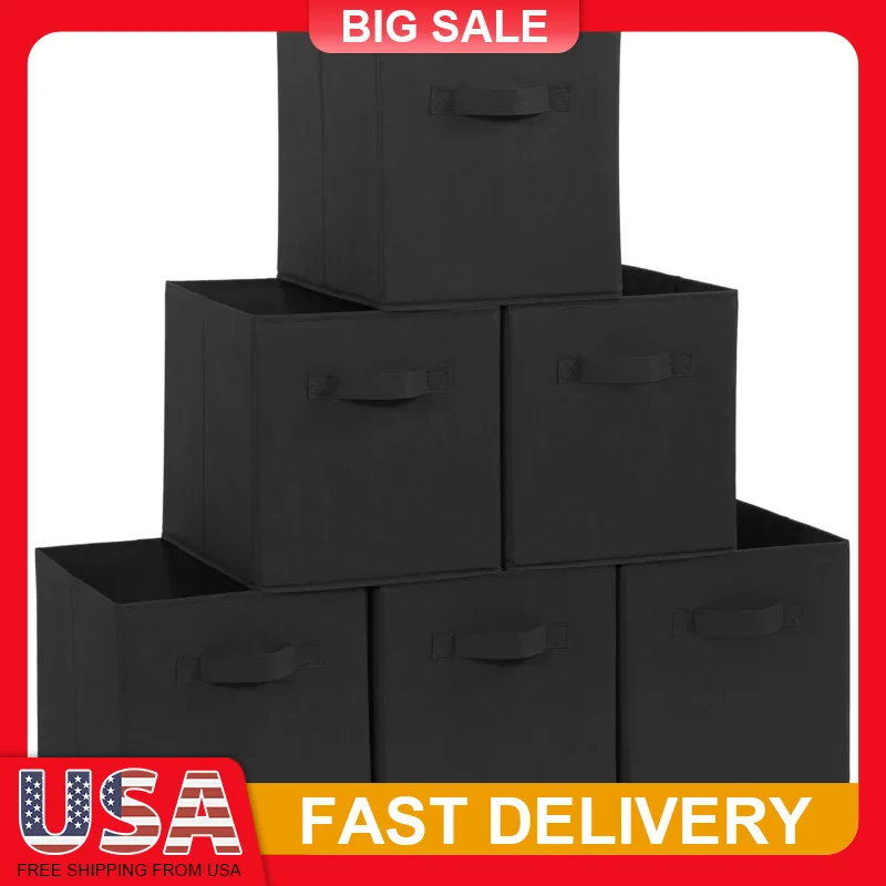 

6 шт., тканевые кубики для хранения, 11 дюймов, складные контейнеры с ручками для полки в шкафу, организация игрушек, прочный, экологически чистый, складной