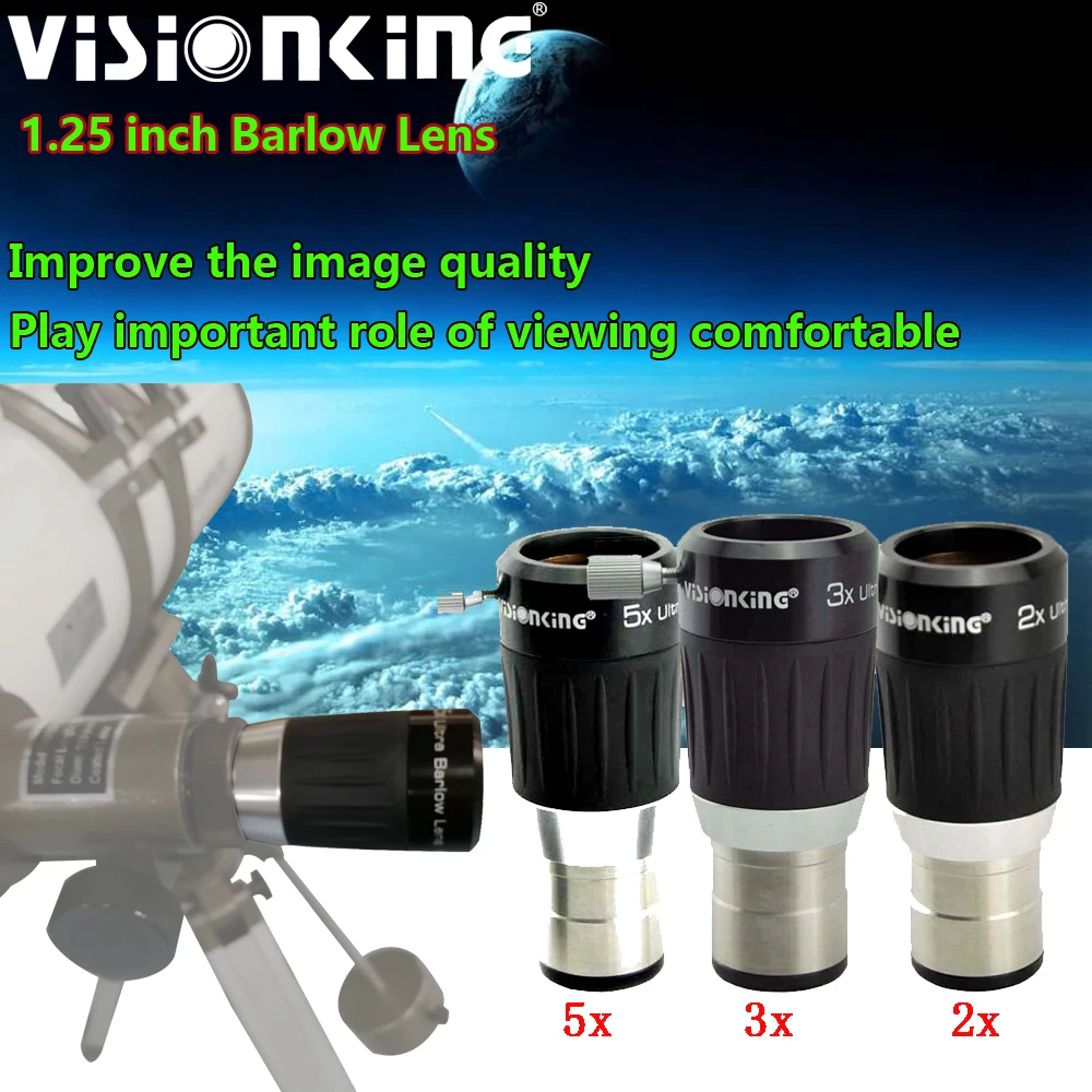 

Visionking Metal 1.25 Inch Barlow Lens 2x 3x 5x Professional Astronomical Telescope Accessory Fully Coated Focal Length Extender