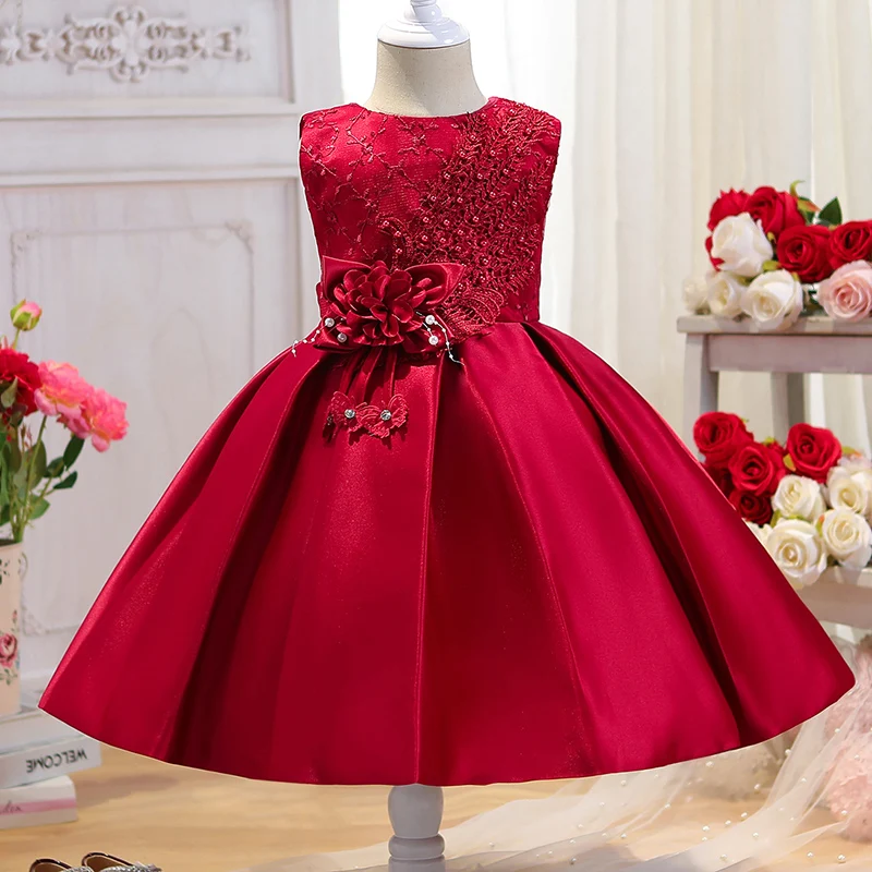 Flower Girls Party Dress Girl Princess Dress For Wedding Gown Bow Children baptism Dresses Baby Infant Clothes 0-24M Birthday