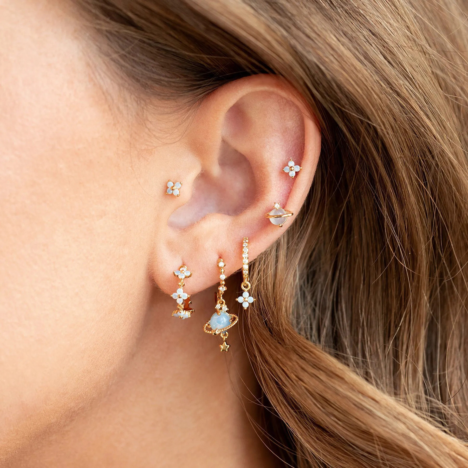 New Ins Vintage Cute Circle Star Saturn Earrings Exquisite Blue Planet Zircon Hoop Earring For Women Girls Fashion Jewelry Gift