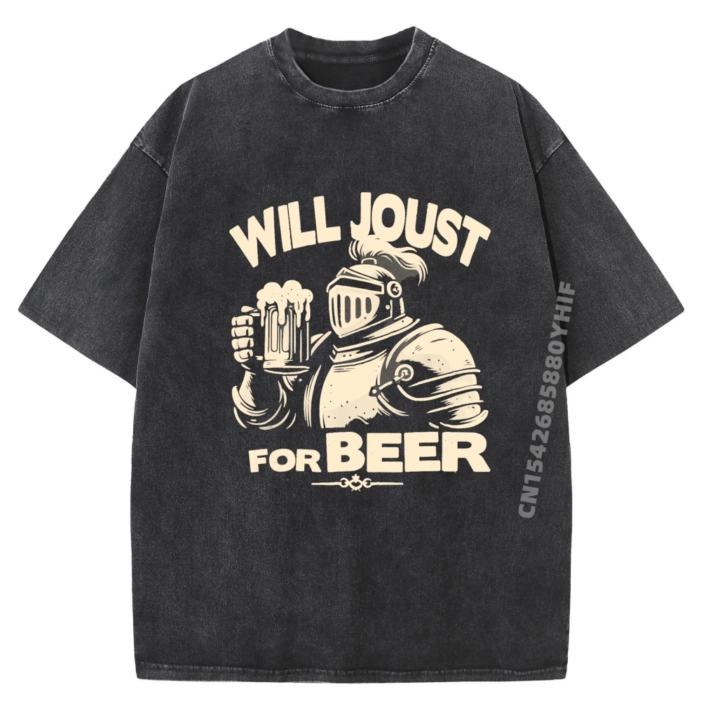 

Medieval Renaissance Festival Knight Beer Joust Ren Faire Graphic Tee Mans Leisure Washed T Shirts Family