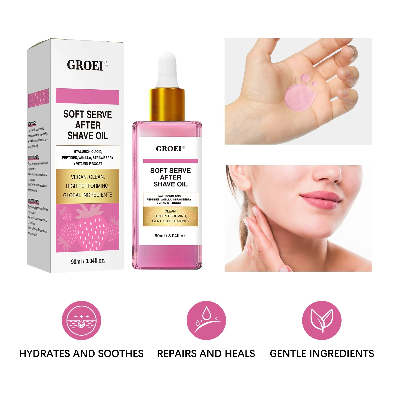 90 مللي فانيليا الفراولة لترطيب البشرة الناعمة، زيت الحلاقة الناعم، زيت الحلاقة بعد الإبط حقًا لجميع أنواع البشرة