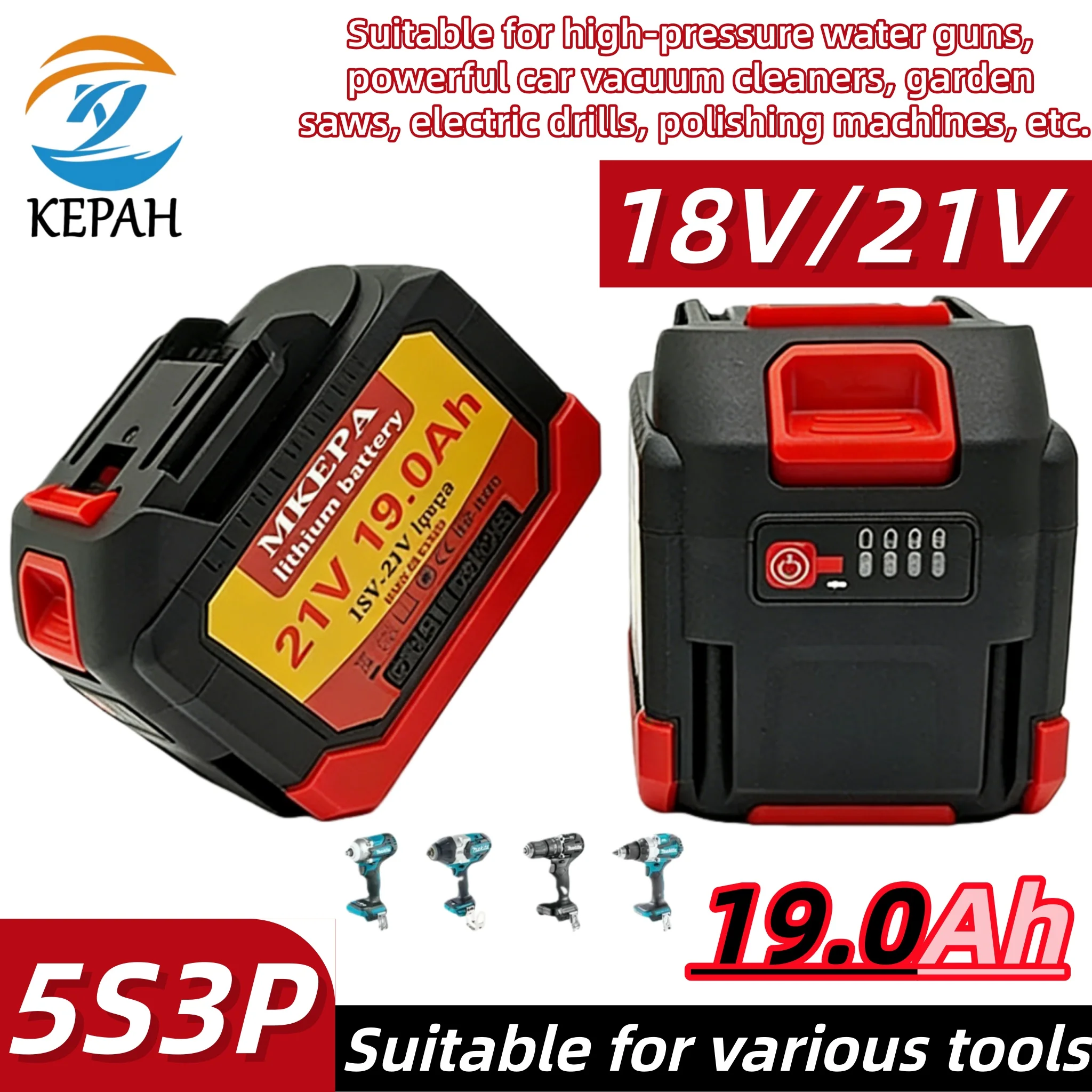 18V/21V 19000mAh Rechargeable Li-ion Battery｜Universal for Electric Wrench Screwdriver Drill
