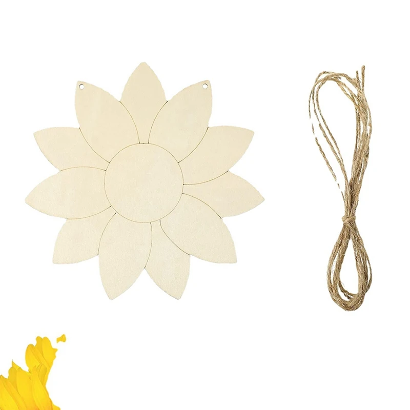 ดอกทานตะวันไม้ Cutout Sunflower Sign Cutouts Sunflower ไม้แขวนประตู 10M เชือกธรรมชาติ