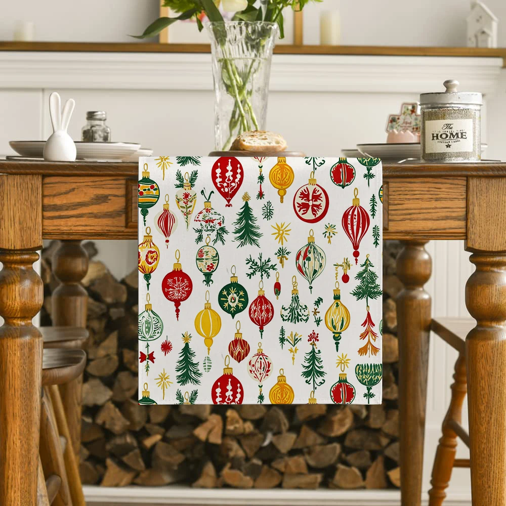 Christmas Ball Christmas Lights Tree Table Runner Kitchen Table Decor Farmhouse Dining Table Runners Wedding Party Decorations