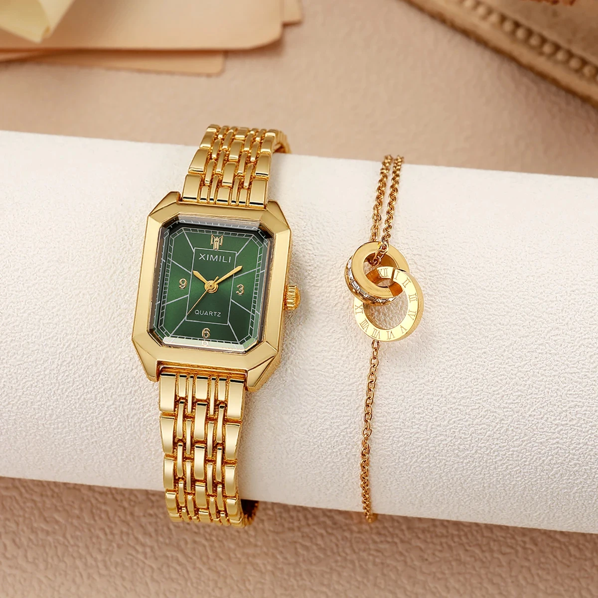 

Стильный и элегантный женский кварцевый ремешок из сплава с квадратным циферблатом, набор браслетов для подарков на Рождество и День Благодарения