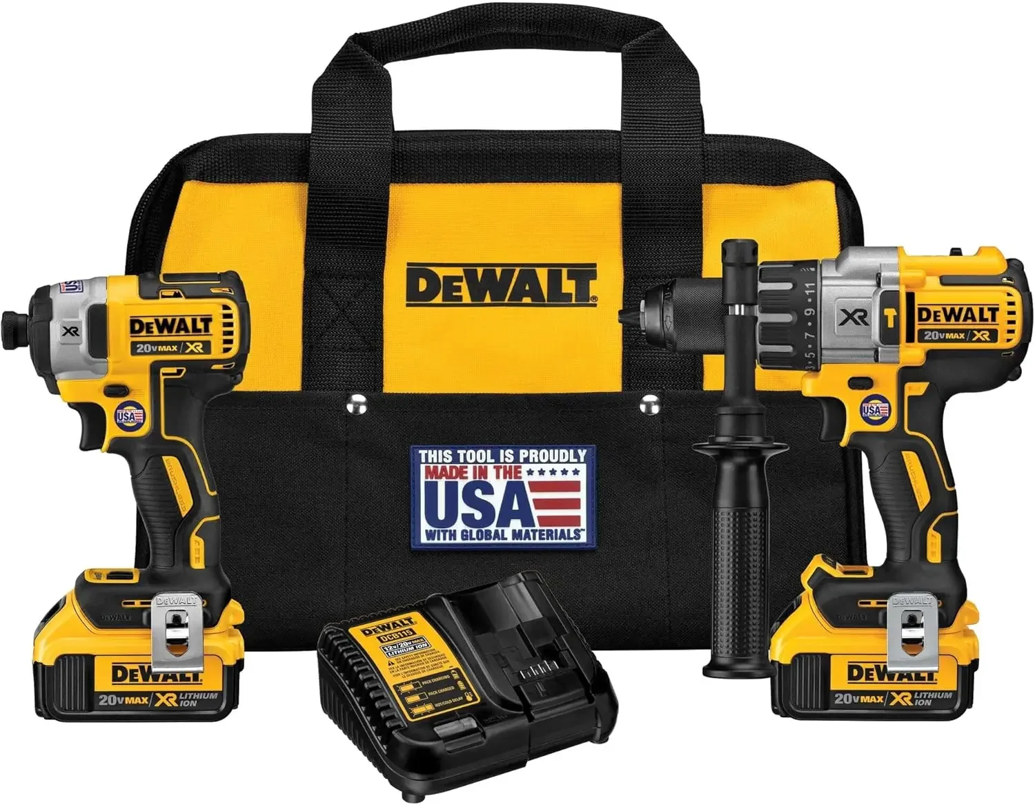 DEWALT Taladro percutor y controlador de impacto MAX de 20 V, kit combinado de herramientas eléctricas inalámbricas con 2 baterías y cargador (DCK299M2)