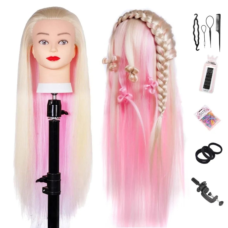 

29, голова манекена с волосами, набор для практики косметологии, реалистичная кукольная голова, инструмент для укладки волос, идеально подходит для плетения и парикмахерской