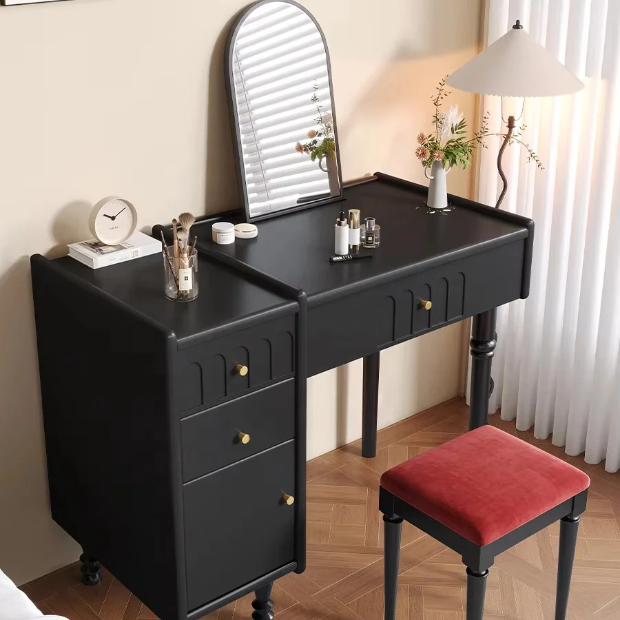 

#Modern Retro Rubber Wood Dressing Table Light Luxury Home Desk With Storage for Bedroom or Living Room Antique Makeup Vanities.