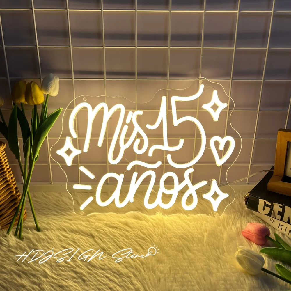 

Неоновая вывеска Mis 15 Anos, светодиодное освещение для дома, спальни, бара, вечеринки, декор комнаты, подарки на день рождения, пятинадцать подарков, неоновые светодиодные вывески, USB Led Neon