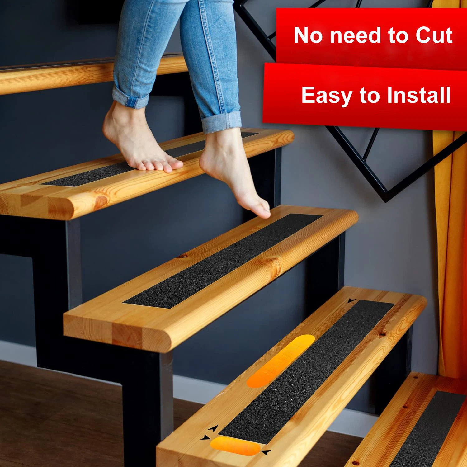 8 Pieces of Black Safety Anti-Slip Tape, Traction Tape, 10cm X 61cm, No Cutting Required, Self-Adhesive, Suitable for Indoor or Outdoor Stairs, Bathrooms, Boat Anti-Slip Tape, Provides the Best Grip, Friction, Stair Steps, and Tread Abrasion Tape