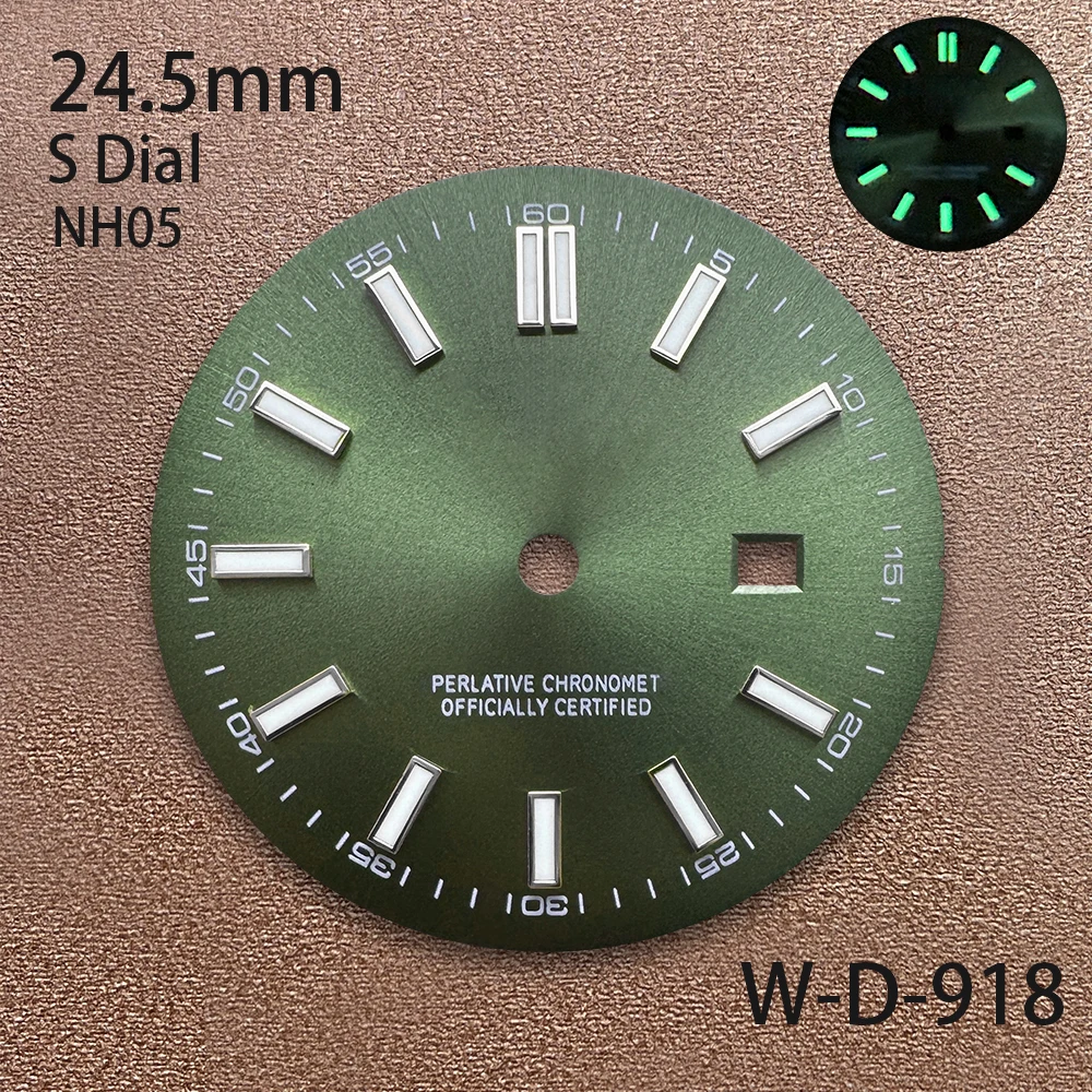 24.5mm S Logo Sunray Dial Suitable For NH05 Janpan Movement Green Luminous High Quality Ladies Watch Modification Accessories