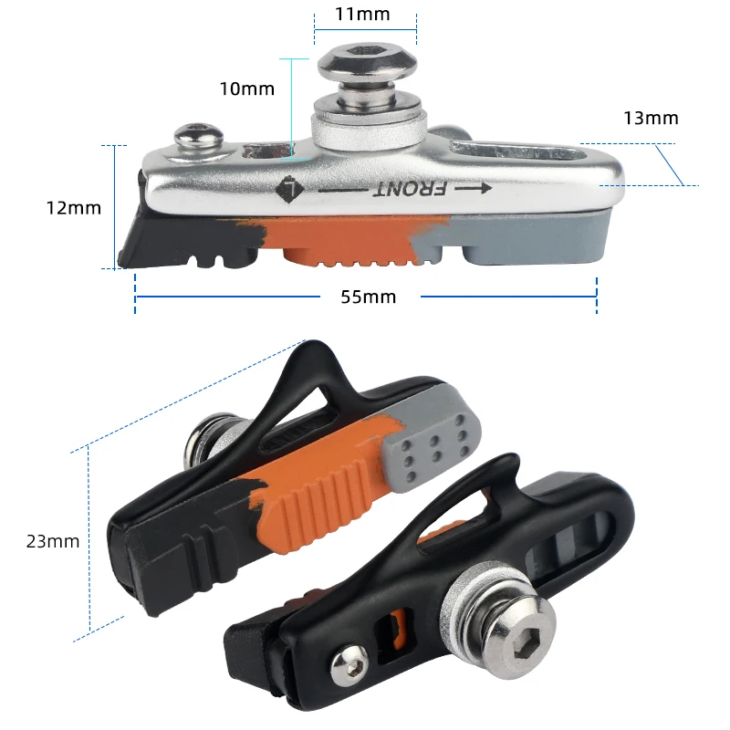 Road Bike Alloy C/V-Brake Pads W/ 55mm Detachable Rubber Inserts Low Noise All Weather Use Alloy Steel Wheel Rim Braking Blocks image 2
