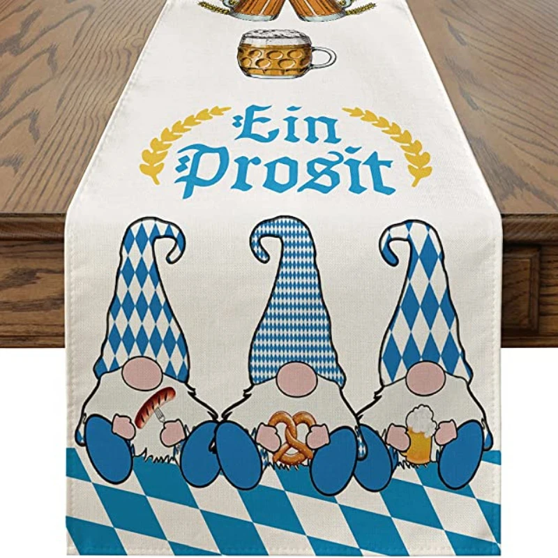 EIN Prosit Gnomes Oktoberfest Table Runner, Germany Bier Bavarian Blue Harvest Holiday Kitchen  Decoration Home Party Decor