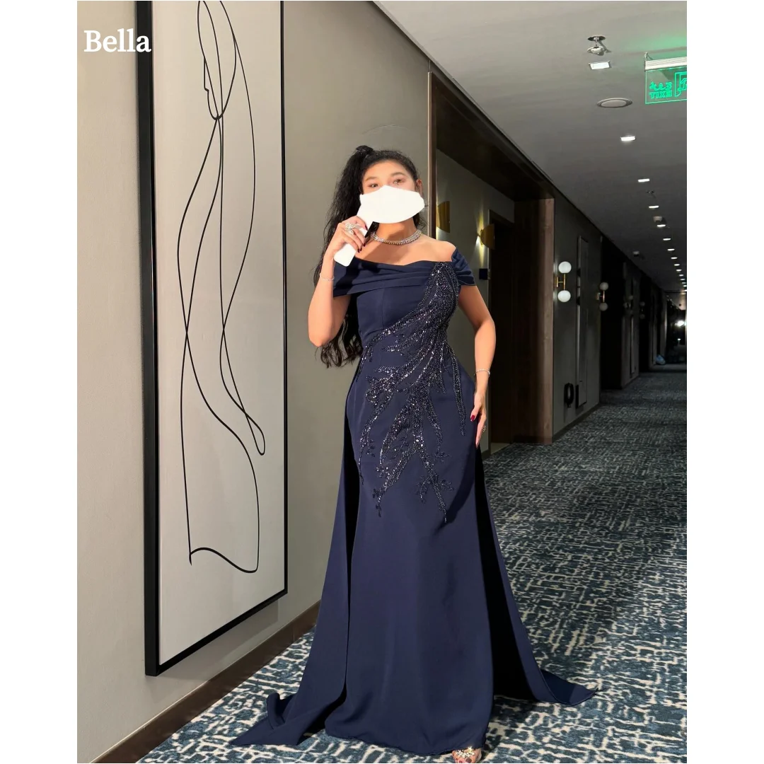 

Bella Customized Sequins One Shoulder Mermaid Trailing robes de soirée Flowers Embroidery Party Dresses Floor-Length Prom Dress
