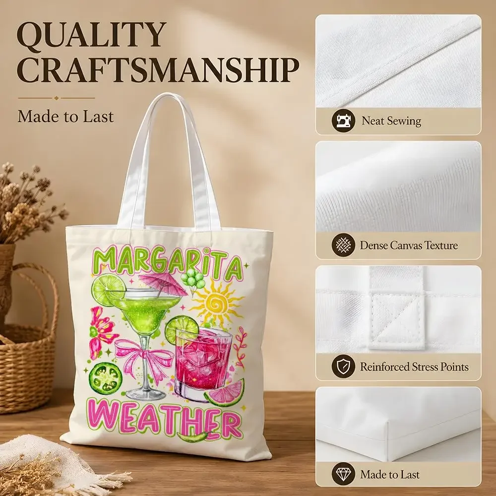 Margarita Weather Storage Bags Canvas Tote Bag Women Large Capacity Reusable Shopping Shoulder Bag Daily Handbag