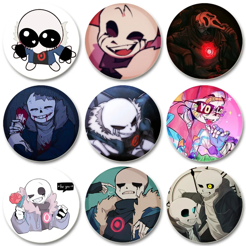 32/44/58MM Anime Cartoon Figures Killer Sans Pins Round Brooch Badge Fashion Jewellery Clothes Hat Backpack Accessory Gifts