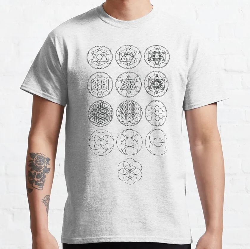 13 Circles  Sacred Geometry Cube Merkaba Flower of life 100% cotton T-Shirt tight star cluster plus size printed clothing