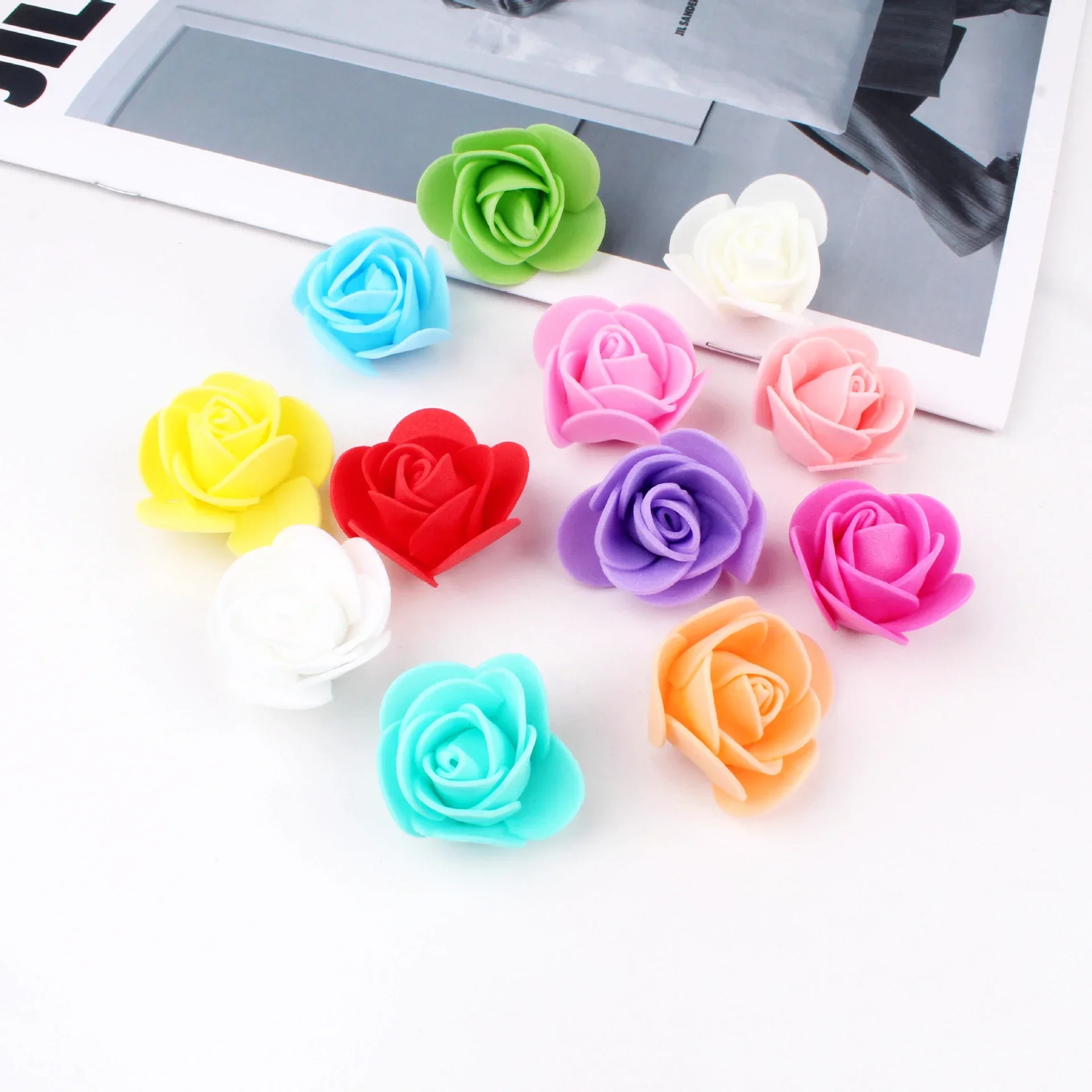 

100Pcs 3.5cm Mini PE Foam Rose Flower Head Artificial Flowers For Home DIY Headdress Wreath Supplies Wedding Party Decoration