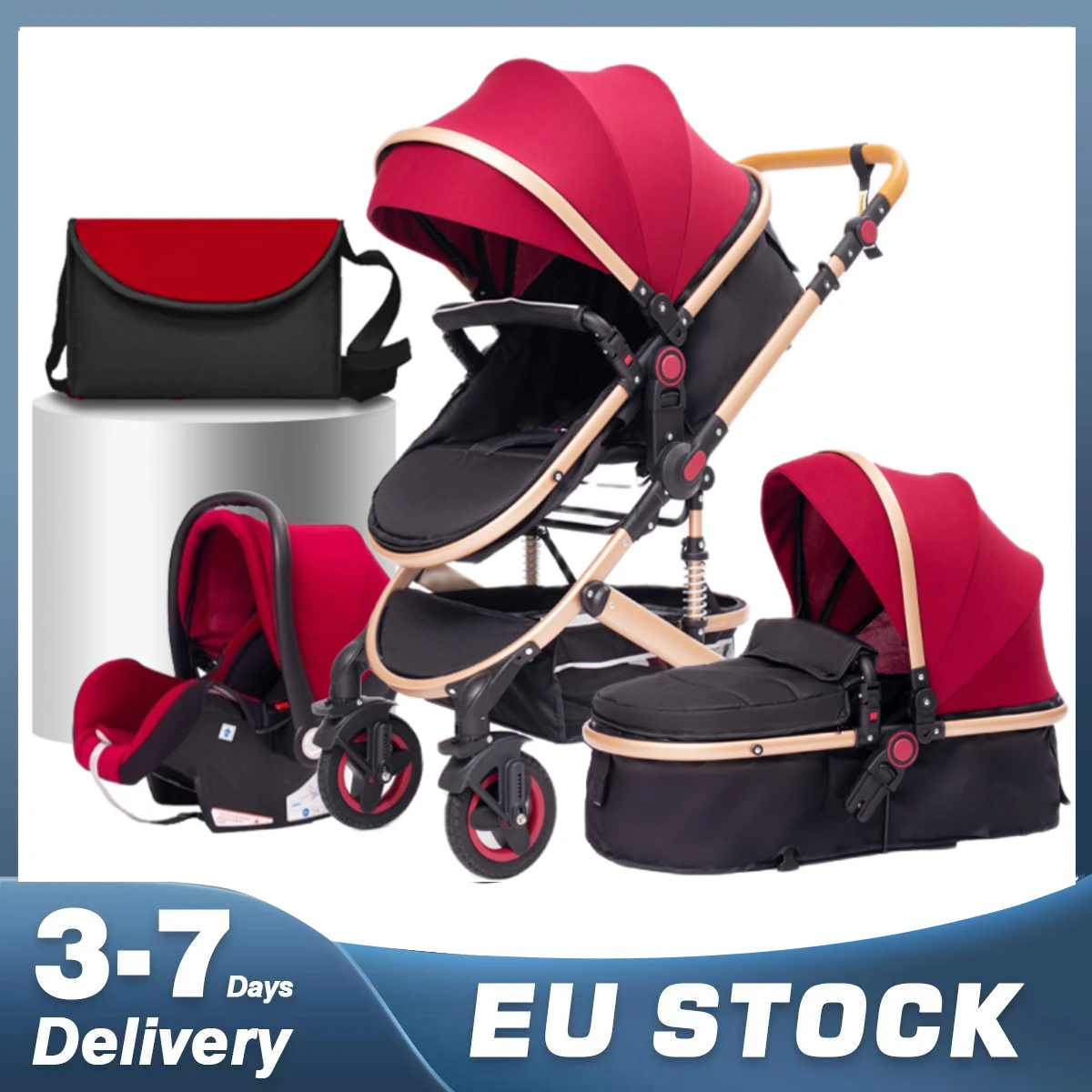 Baby Stroller 3 in 1 Baby Stroller High landscape Fit Newborn Travel Foldable Stroller CE Approved Black Stroller free shipping