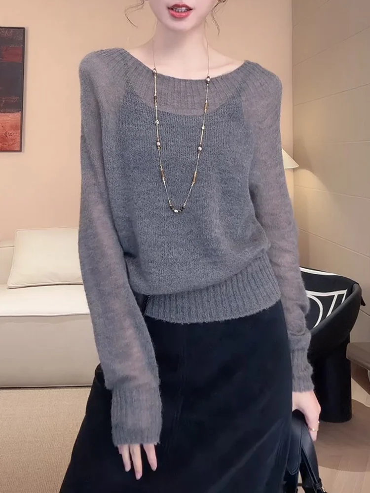 

ay Lazy Sle round Ne Knitwear Cover up 2025 Autumn New Large Size Ele Versatile Women's Top Korean Loose Fit