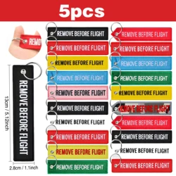 5Pcs Remove Before Flight Both Sides Embroidery Red Pendant Key Chain Car Backpack Keychain for Aviatior Lovers Trinkets