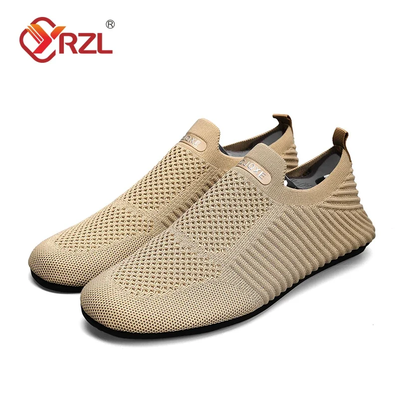حذاء YRZL رجالي قابل للتنفس سهل الارتداء باللون البني كاجوال مريح ونعل ناعم للمشي مقاس كبير حذاء خفيف الوزن غير قابل للانزلاق #6